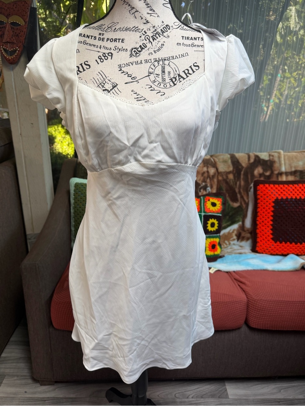 White Short Sleeve Empire Waist Dress